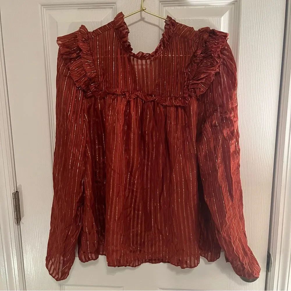 Marie Oliver Metallic Rust Ruffle Blouse - Picture 6 of 6